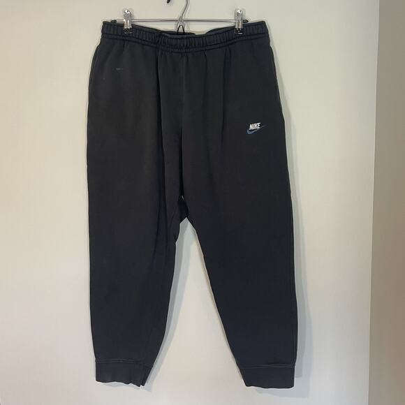 Nike Mens Sweatpants Blue Swoosh XXL Black Cotton Fleece Tapered Leg Athleisure - Picture 1 of 11